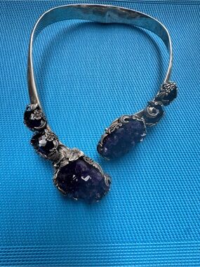 Sterling Silver Purple Amethyst Geode Collar Necklace